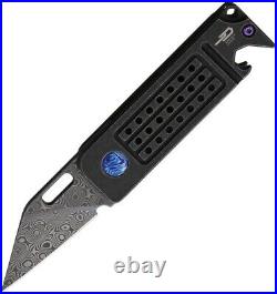 Bestech Ball Lock Folding Knife 1.75 Damascus Steel Blade Black Titanium Handle