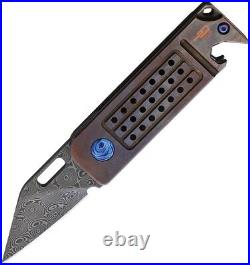 Bestech Ball Lock Folding Knife 1.75Damascus Steel Blade Bronze Titanium Handle