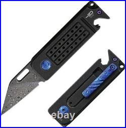 Bestech Folding Knife 1.75 Damascus Steel Blade Black Stonewash Titanium Handle