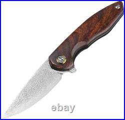 Bestech Knives Bambi Folding Knife 3.13 Damascus Steel Blade Ironwood Handle
