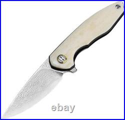 Bestech Knives Bambi Liner Folding Knife 3.13 Damascus Steel Blade Bone Handle