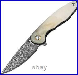 Bestech Knives Bambi Liner Folding Knife 3.13 Damascus Steel Blade Bone Handle