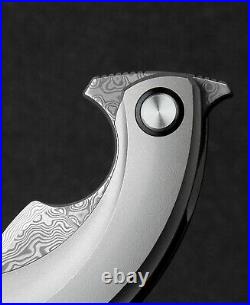 Bestech Knives STRELIT Folding Knife 2.19 Damascus Blade Grey Titanium Handle