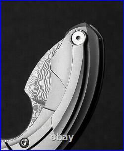 Bestech Knives STRELIT Folding Knife 2.19 Damascus Blade Grey Titanium Handle