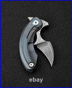 Bestech Knives STRELIT Folding Knife 2.19 Damascus Steel Blade Titanium Handle