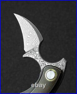 Bestech Knives STRELIT Folding Knife 2.19 Damascus Steel Blade Titanium Handle