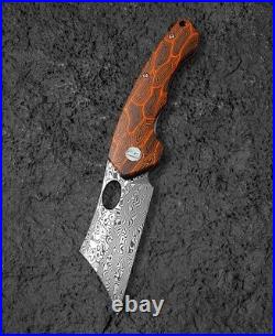 Bestech Knives Skirmish 3.25 Damascus Blade Orange Handle Folding Knife BL07D