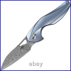 Bestech Knives The Reticulan Blue Titanium Folding Damascus Steel Knife T1810H