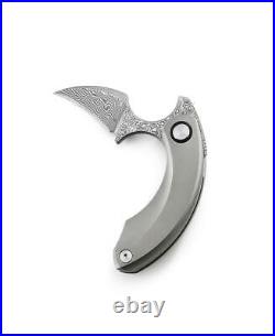 Bestech Strelit Folding Knife Grey Titanium Handle Damascus Plain Edge BT2103G