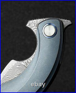 Bestech Strelit Framelock Folding Knife Damascus Steel Blade Titanium Handle