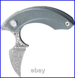 Bestech Strelit Framelock Folding Knife Damascus Steel Blade Titanium Handle