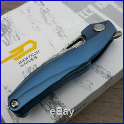 Bestech The Reticulan Folding Knife 2 Damascus Steel Blade Blue Titanium Handle