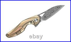 Bestech The Reticulan Folding Knife 2 Damascus Steel Blade Gold Titanium Handle