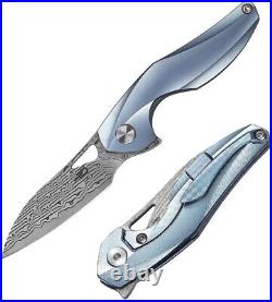 Bestech The Reticulan Folding Knife 2 Damascus Steel Blade Titanium Handle