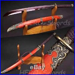 Blood Red Blade Damascus Folded Steel Chinese Saber Sword Battle Ready Knife