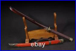 Blood Red Blade Damascus Folded Steel Chinese Saber Sword Battle Ready Knife