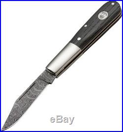 Boker Barlow Classic Folding Knife Damascus Steel Clip Blade Oak Handle