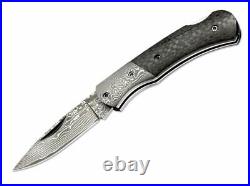 Boker DC Lockback Folding Knife 2.38 Damascus Steel Blade Carbon Fiber Handle