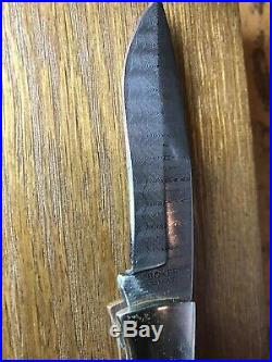 Boker Damascus Folding Knige Knife 111100 Oak Wood Lockback