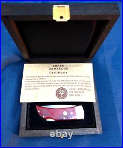 Boker Damascus Folding Pocket Knife in Box Red Bone Handmade Rare