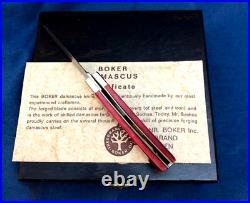 Boker Damascus Folding Pocket Knife in Box Red Bone Handmade Rare