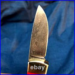 Boker Damascus Folding Pocket Knife in Box Red Bone Handmade Rare