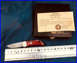 Boker Damascus Folding Pocket Knife in Box Red Bone Handmade Rare