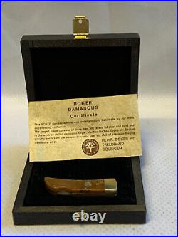 Boker Damascus Folding Pocket Knife in Box with COA 4.5 Handmade Manfred Sachse