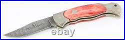 Boker Damascus III Folding Knife Nickel Silver Red Bone Inlay Germany with Box