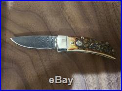 Boker Damascus Treebrand Arbolito Folding Knife with 2 Blade Stag Handle Solingen