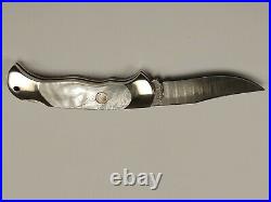 Boker Folding Knife With Mother Of Pearl Handles And Damascus Blade, Mint