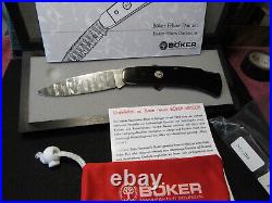 Boker Limited Edition Ebony, Damascus Fellow Lockback Mint in Wood box