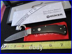 Boker Limited Edition Ebony, Damascus Fellow Lockback Mint in Wood box