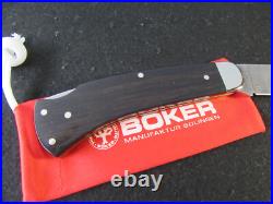 Boker Limited Edition Ebony, Damascus Fellow Lockback Mint in Wood box