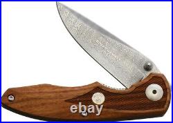 Boker Linerlock Folding Knife 300 layer Damascus Steel Clip Blade Wood Handle