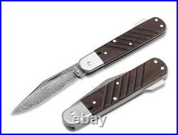 Boker Lock Folding Knife 3.31 Damascus Steel Blade Walnut Wood Handle 110715DAM