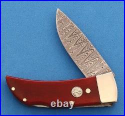 Boker Lockback Folding Knife Damascus Steel Drop Point Blade Smooth Bone Handle