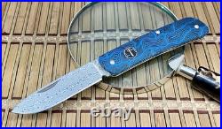 Boker Plus Blue/Black G-10 Tech Tool 110 Layer Damascus Slipjoint Pocket Knife