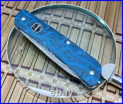 Boker Plus Blue/Black G-10 Tech Tool 110 Layer Damascus Slipjoint Pocket Knife