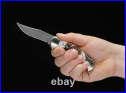 Boker Scout Lockback Folding Knife 3.13 Damascus Steel Clip Blade Stag Handle