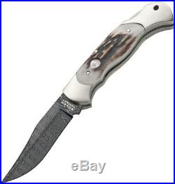Boker Scout Stag Folding Damascus Steel Pocket Knife 112116DAM