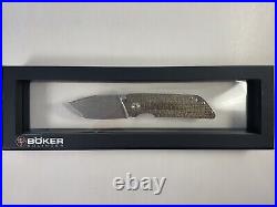 Boker Sherman M4 Pocket Knife Chad Nicholes Damascus Burlap Micarta Scale #723