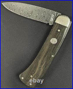 Boker Solingen Damast Knife Damascus Steel Folding Pocket Knife with Wood Grip