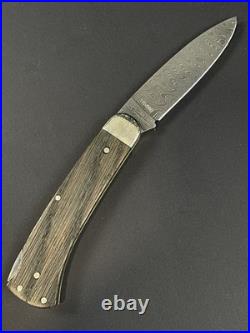 Boker Solingen Damast Knife Damascus Steel Folding Pocket Knife with Wood Grip