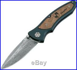 Boker Tirpitz Damascus Folding Knife Damascus Steel Blade Black Aluminum Handle