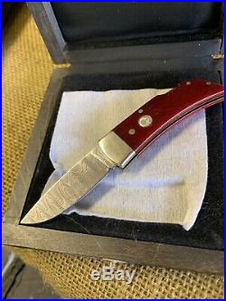 Boker Treebrand Damascus Collectible Folding Knife with Wooden Box