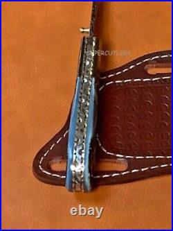 Bold Stunner Damascus Steel Colored Flamed Bone Handle Pocket Knife Folding Knif