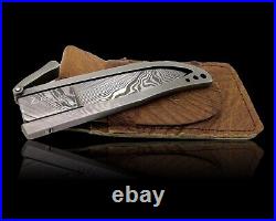 Brand new hand made Full Damascus Side Folding Pocket Knife Oistrich Sheath