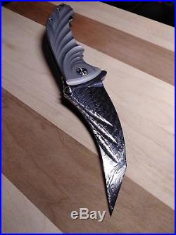 Brian Tighe Stick Damascus Custom Flipper Folding Knife