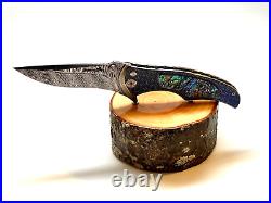 Brian Tighe Tactical Knife with Damascus, Titanium & Abalone Flipper Operation